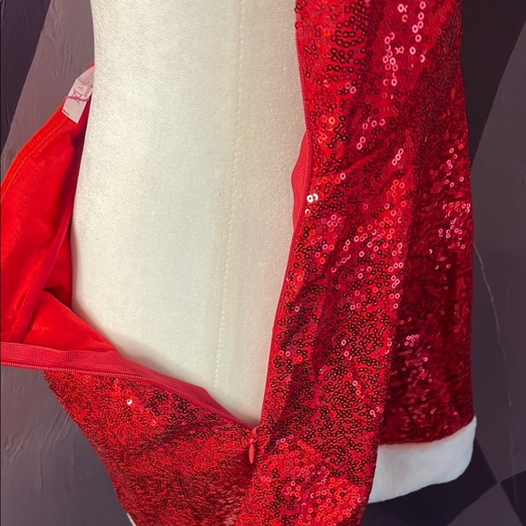 NWT Red Sequin Halter Dress with White Trim - Picture 3 of 7